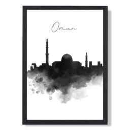 ARTZE Oman Watercolour Skyline City Framed Print SIZE: A2 with Black Frame - Size: A4 - thumbnail 1