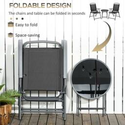 Wyld Haus Zivino 3 Piece Black Garden Seating Set Foldable Mesh Chairs & Glass - thumbnail 6