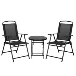 Wyld Haus Zivino 3 Piece Black Garden Seating Set Foldable Mesh Chairs & Glass - thumbnail 2