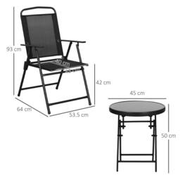 Wyld Haus Zivino 3 Piece Black Garden Seating Set Foldable Mesh Chairs & Glass - thumbnail 4