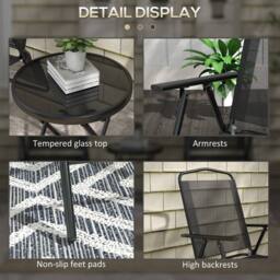 Wyld Haus Zivino 3 Piece Black Garden Seating Set Foldable Mesh Chairs & Glass - thumbnail 8