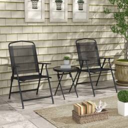 Wyld Haus Zivino 3 Piece Black Garden Seating Set Foldable Mesh Chairs & Glass - thumbnail 3