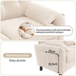 BTM 2 Seater Sofa Chenille Upholstered Couch Cushioned Living Room Sofa in Beige - thumbnail 5