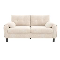 BTM 2 Seater Sofa Chenille Upholstered Couch Cushioned Living Room Sofa in Beige - thumbnail 8