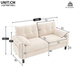 BTM 2 Seater Sofa Chenille Upholstered Couch Cushioned Living Room Sofa in Beige - thumbnail 7