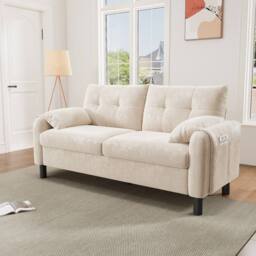 BTM 2 Seater Sofa Chenille Upholstered Couch Cushioned Living Room Sofa in Beige - thumbnail 4