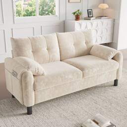 BTM 2 Seater Sofa Chenille Upholstered Couch Cushioned Living Room Sofa in Beige