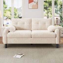 BTM 2 Seater Sofa Chenille Upholstered Couch Cushioned Living Room Sofa in Beige - thumbnail 2