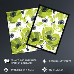 Artery8 Wall Art Print Lime Green Poppy Flowers Poppies Floral Design Art Framed Poster in Black - Size: A4 - thumbnail 2