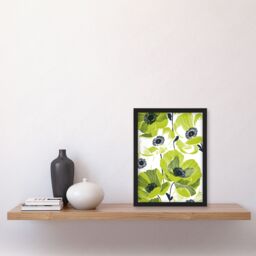 Artery8 Wall Art Print Lime Green Poppy Flowers Poppies Floral Design Art Framed Poster in Black - Size: A4 - thumbnail 4