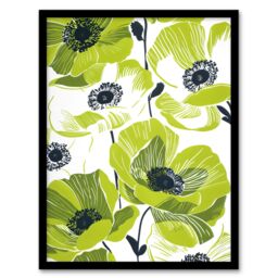 Artery8 Wall Art Print Lime Green Poppy Flowers Poppies Floral Design Art Framed Poster in Black - Size: A4 - thumbnail 1