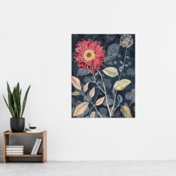 "Artery8 Stylised Dahlia Bloom Dark Floral Artwork Wall Art Print in Blue - Size: W24"" x H32""" - thumbnail 4