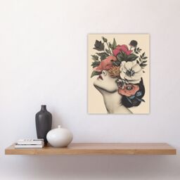 "Artery8 Woman Flower Headdress Vintage Style Flowerpunk Wall Art Print in Pink - Size: W18"" x H24""" - thumbnail 4