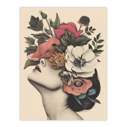 "Artery8 Woman Flower Headdress Vintage Style Flowerpunk Wall Art Print in Pink - Size: W18"" x H24""" - thumbnail 1