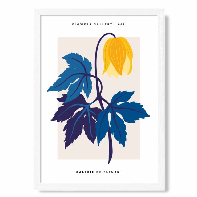ARTZE Abstract Yellow & Blue Tulip Flower Market Gallery Framed Print SIZE: A3 with White Frame - Size: A4 - image 1