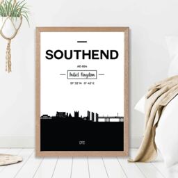 ARTZE Southend Black & White City Skyline Framed Print SIZE: A3 with Oak Frame - Size: A4 - thumbnail 2