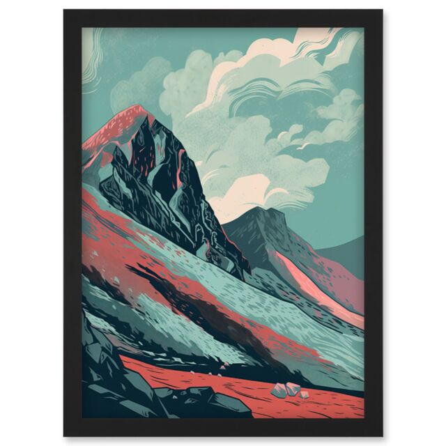Artery8 Scottish Highlands Mountain Landscape Illustration Artwork Framed Wall Art Print A4 in Black - image 1