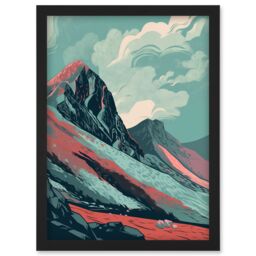 Artery8 Scottish Highlands Mountain Landscape Illustration Artwork Framed Wall Art Print A4 in Black - thumbnail 1