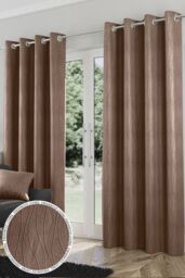 Enhanced Living 'Goodwood' Bronze - Thermal, Energy Saving, Dimout Eyelet Pair of Curtains with Wave Pattern - Size: 229 cm width x 183 cm drop