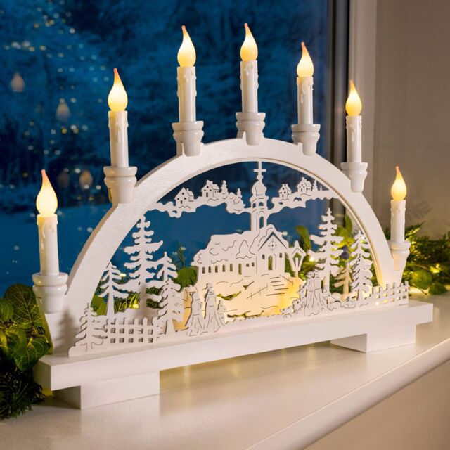 Christow Christmas Candle Bridge Light LED Xmas Table Window Decoration Battery Operated in White - image 1