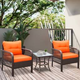 ERGOVEXA 3 Pieces Rattan Bistro Set with Glass Top Coffee Table, Orange - thumbnail 6