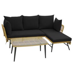 Gymax Outdoor Wicker Sofa Coffee Table Set 3-Piece L-Shaped Patio Sofa Set in Black - thumbnail 9