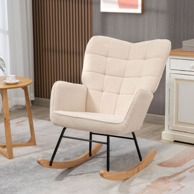 HOMCOM Wingback Rocking Chair for Nursing w/ Steel Frame & Wooden Base in Beige - image 1