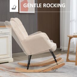 HOMCOM Wingback Rocking Chair for Nursing w/ Steel Frame & Wooden Base in Beige - thumbnail 4