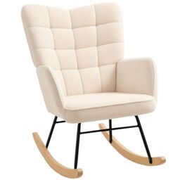 HOMCOM Wingback Rocking Chair for Nursing w/ Steel Frame & Wooden Base in Beige - thumbnail 2
