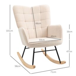 HOMCOM Wingback Rocking Chair for Nursing w/ Steel Frame & Wooden Base in Beige - thumbnail 3