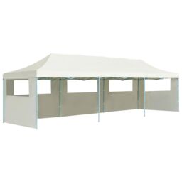 Berkfield Home Folding Pop-up Party Tent with 5 Sidewalls 3x9 m Cream in Beige - thumbnail 1