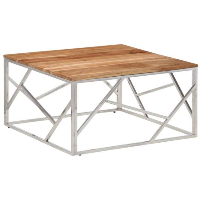 Berkfield Home Coffee Table Silver Stainless Steel & Solid Acacia Wood - image 1