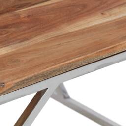 Berkfield Home Coffee Table Silver Stainless Steel & Solid Acacia Wood - thumbnail 7