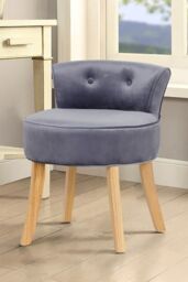Living and Home Grey Velvet Low Backrest Dressing Stool with Log Color Legs - thumbnail 2