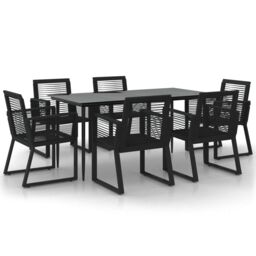 Berkfield Home 7 Piece Garden Dining Set Black PVC Rattan - thumbnail 2