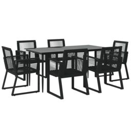Berkfield Home 7 Piece Garden Dining Set Black PVC Rattan - thumbnail 3