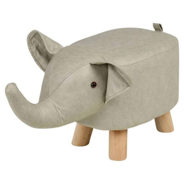 Havendro Elephant Stool Seat Animal Kids Nursery Wooden Legs white grey in Light Grey - image 1