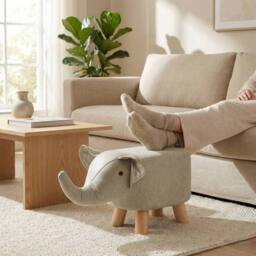 Havendro Elephant Stool Seat Animal Kids Nursery Wooden Legs white grey in Light Grey - thumbnail 2