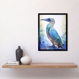 "Artery8 Wall Art Print Blue Footed Booby Bird Watercolour Painting Collage Art Framed in Black - Size: W12"" x H16""" - thumbnail 2