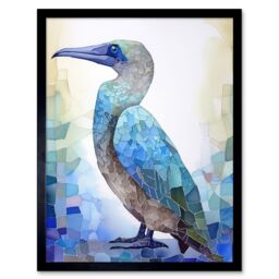 "Artery8 Wall Art Print Blue Footed Booby Bird Watercolour Painting Collage Art Framed in Black - Size: W12"" x H16""" - thumbnail 1