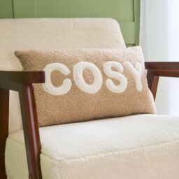 OHS Cosy Slogan Soft Boucle Cushion Decorative Scatter Pillow, Natural - Size: 50 cm x 30 cm - thumbnail 1