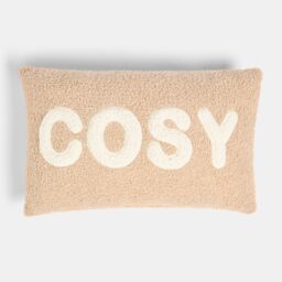 OHS Cosy Slogan Soft Boucle Cushion Decorative Scatter Pillow, Natural - Size: 50 cm x 30 cm - thumbnail 3