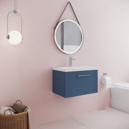 Balterley Wall Hung 1 Drawer Vanity Unit - Mid-Edge Basin 600mm, Satin Blue - thumbnail 4