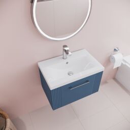 Balterley Wall Hung 1 Drawer Vanity Unit - Mid-Edge Basin 600mm, Satin Blue - thumbnail 3