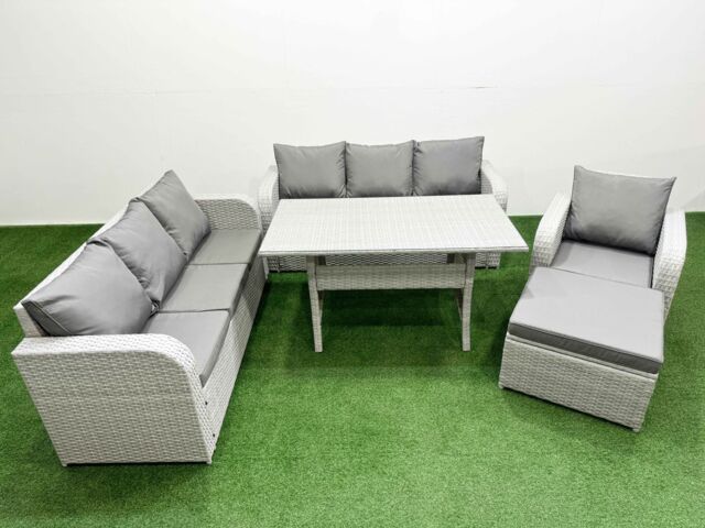 Fimous 8 Seater Poly Rattan Outdoor Garden Furniture Rectangular Dining Table Sofa Set Patio 3 Seater Sofa Reclining Chair 3 Seater Sofa Big - image 1