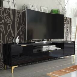 Creative Furniture Goldline Gloss TV Unit 200cm - Glossy Black - thumbnail 1