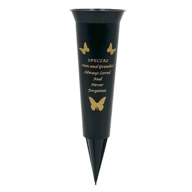 David Fischhoff Memorial Grave Plastic Spike Vase - Nan & Grandad in Black - image 1