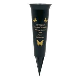 David Fischhoff Memorial Grave Plastic Spike Vase - Nan & Grandad in Black - thumbnail 1