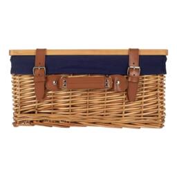 Red Hamper Double Steamed Navy Lined Willow Empty Picnic Basket with Pinewood Lid - Size: XL - thumbnail 4