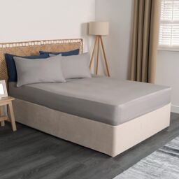 OHS Luxury Plain Dyed Cotton 30cm Deep Fitted Bed Sheet in Grey - Size: Double Fitted - thumbnail 2